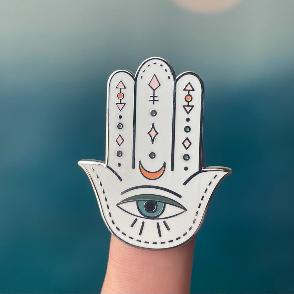 White Hamsa Hand Enamel Pin/ Brooch Lapel
